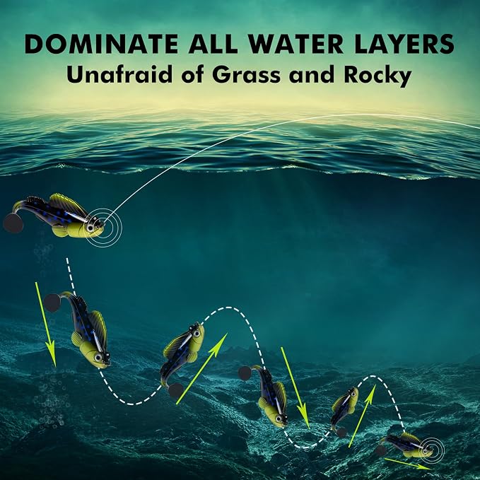 GOTOUR Pre-Rigged Soft Fishing Lures with Weedless Hook, Lifelike Paddle Tail Swimbaits for Bass Fishing, Freshwater & Saltwater Fishing Bait, Fishing Tackle for Bass, Pike, Trout, and Walleye