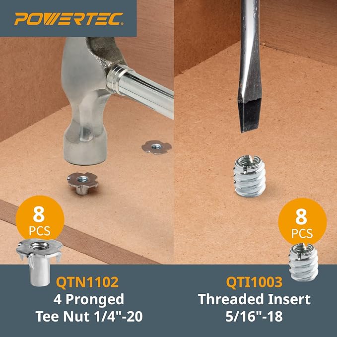 POWERTEC 71173 T Track Knob Kit, 1/4-20 Threaded Bolts and Washers, 46 Piece Set, T Track Bolts, T Track Accessories for Woodworking Jigs and Fixtures