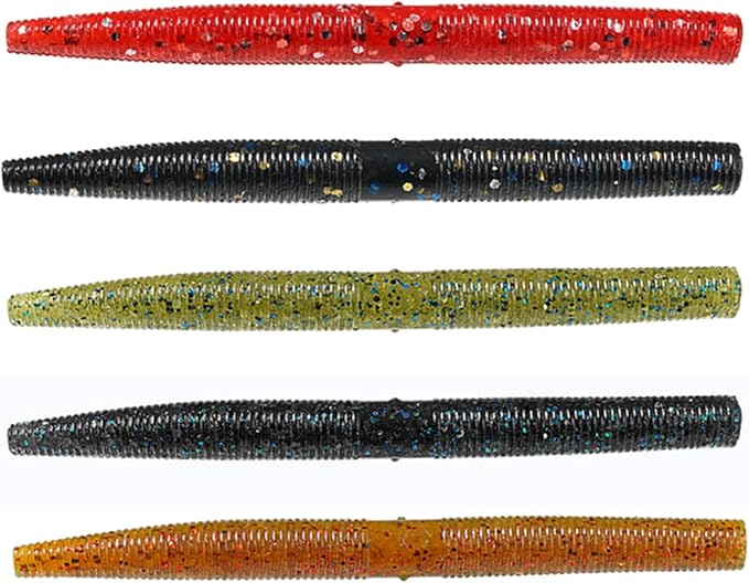 30Pcs Artificial Soft Baits Earthworm Salts Scent Soft PVC Stick Baits Slow Sinking Wobblers Elastic Soft Noodles Lures