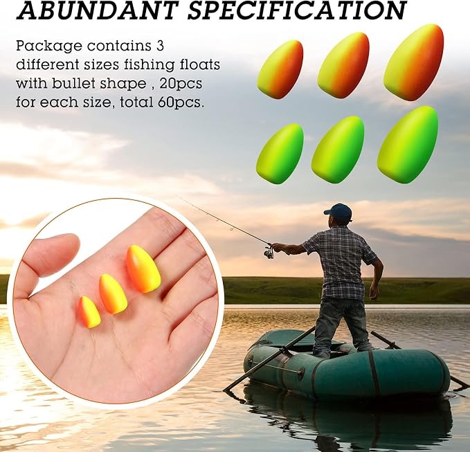 Skylety 60 Pieces Foam Floats Bullet Fishing Foam Snell Floats Pompano Rigs Oval Fly Fishing Strike Indicators for Trout Catfish Walleye