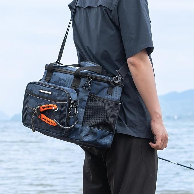 KastKing BaitSpace Fishing Tackle Bag With 4 Tackle Boxes & Removable Bait Binder, Water-Resistant Tackle Storage, Durable Fishing Gear, Adjustable Shoulder Strap
