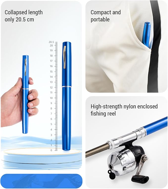 Pen Fishing Rod and Reel Combo Pocket Fishing Rod Telescopic 39in/55in/63in+Spinning Reel, Mini Fishing Pole Kit Ultralight for Traveling Fishing