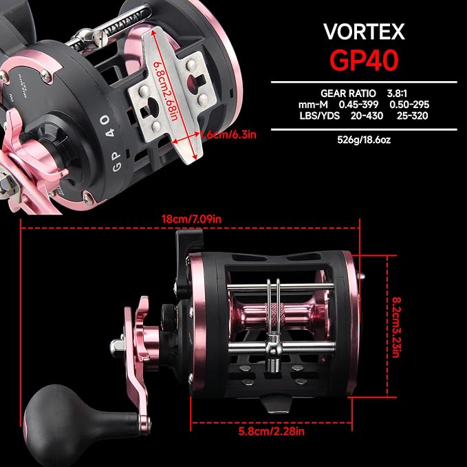 HAUT TON Vortex Baitcasting Fishing Reels, Saltwater Inshore Surf Trolling Reel, Round Baitcaster Reel Up to 44LBS Powerful Max Drag, Conventional Reel for Catfish, Musky, Salmon