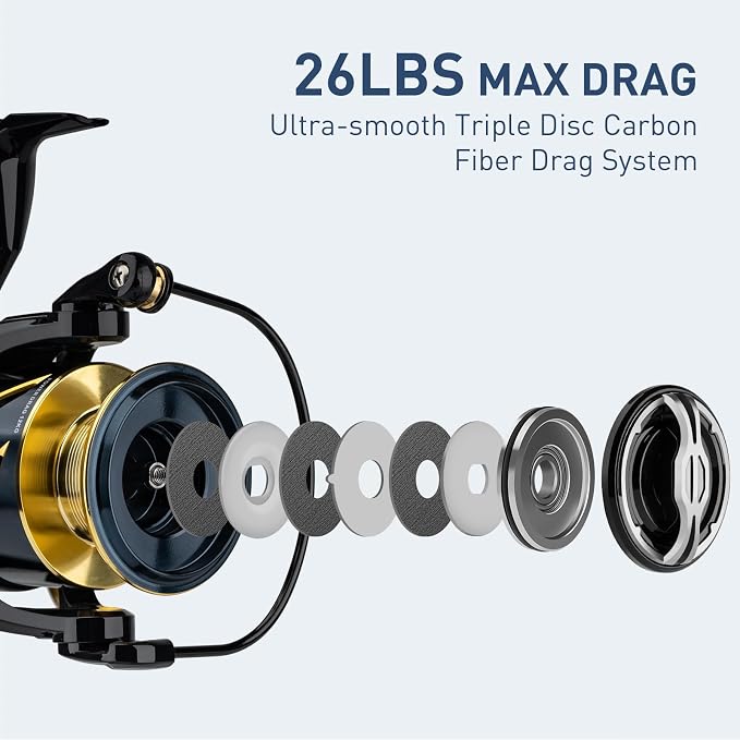 THKFISH Powerful Metal Spinning Fishing Reel, Carbon Fiber 26 LBs Max Drag - 8+1BB Surf Spinning Fish Reel for Saltwater Rell Freshwater Rell 5000/6000