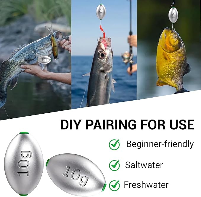 Fishing Egg Lead Sinkers Kit, 20pcs/25pcs Oval Shot Drop Weights Sinker for Bass Carp Catfish Saltwater Freshwater Casting Bottom Fishing Tackle (0.35oz/0.53oz/0.7/1oz)