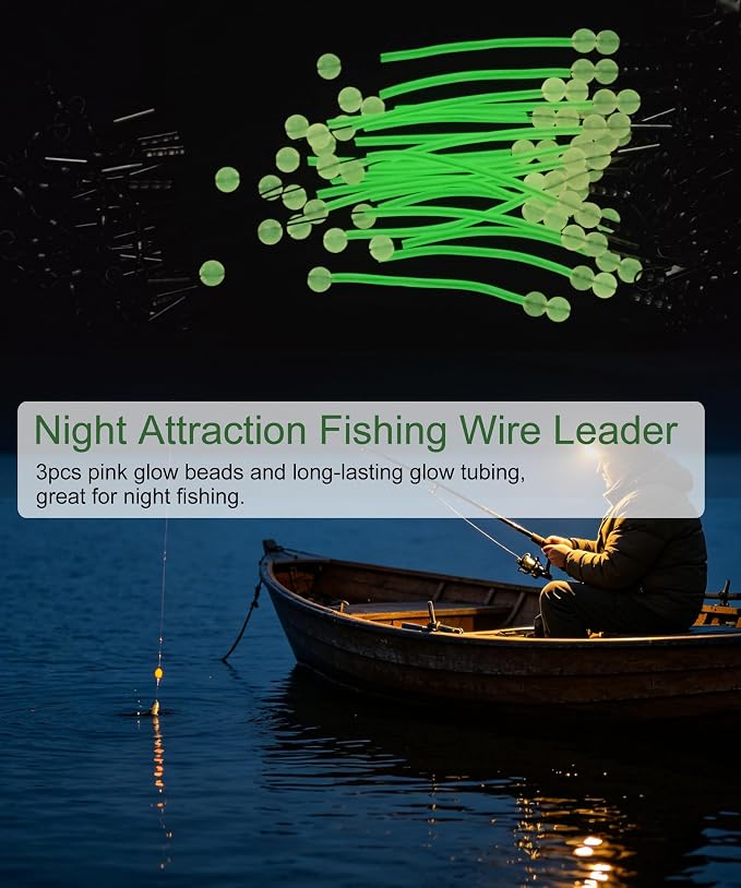 Fishing Wire Leader 15cm Stainless Steel Anti-bite Trace with 3 Pink UV Luminous Beads & Glow Tube - 20pcs Heavy Duty Steel Leaders for Pike, Mackerel, Musky, Shark - Saltwater Fishing Tackle