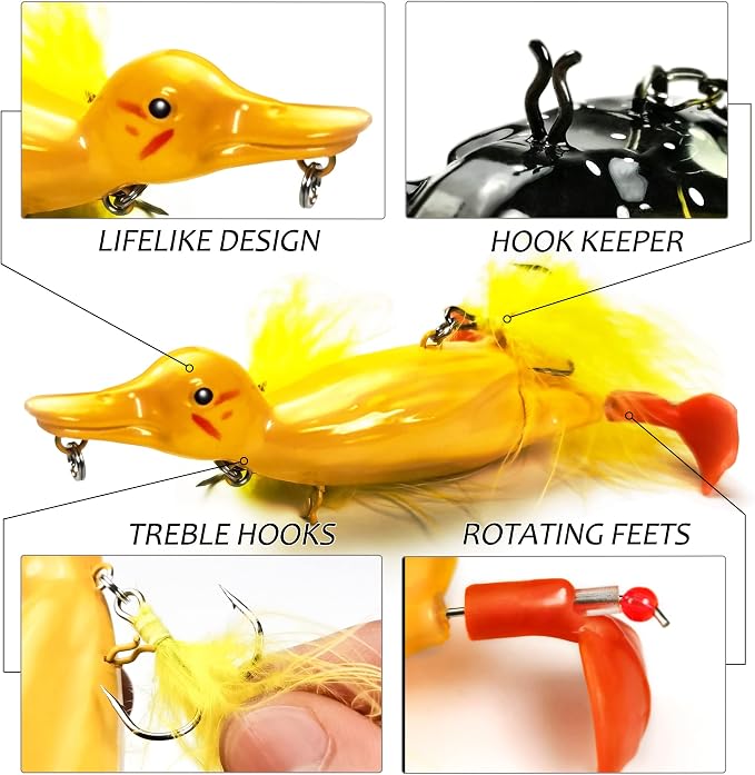 Topwater Duck Fishing Lures, Realistic Baby Duckling Baits Floating Artificial Hard Swimbaits for Bass Pike Musky Catfish Freshwater Saltwater Fishing