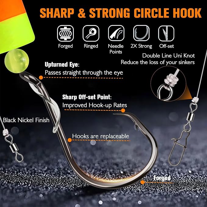 Dovesun 10PCS/4PCS Pompano Rigs for Surf Fishing Saltwater Fishing Rigs with Floats and Beads Unique Double-Line T-Knot Pre-Rigged Surf Fishing Gear & Tackle with Circle Hooks