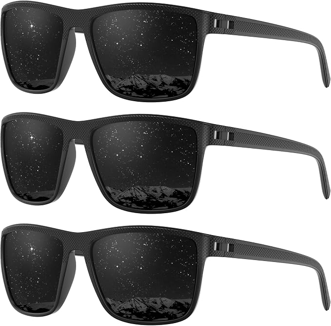 Fanshen Square Polarized Sunglasses for Men, 3 Pack Lightweight UV Protection Sun Glasses for Driving Fishing Golf