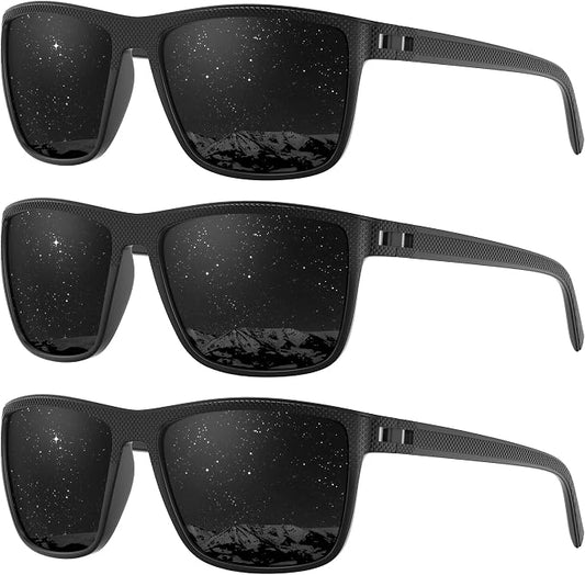 Fanshen Square Polarized Sunglasses for Men, 3 Pack Lightweight UV Protection Sun Glasses for Driving Fishing Golf