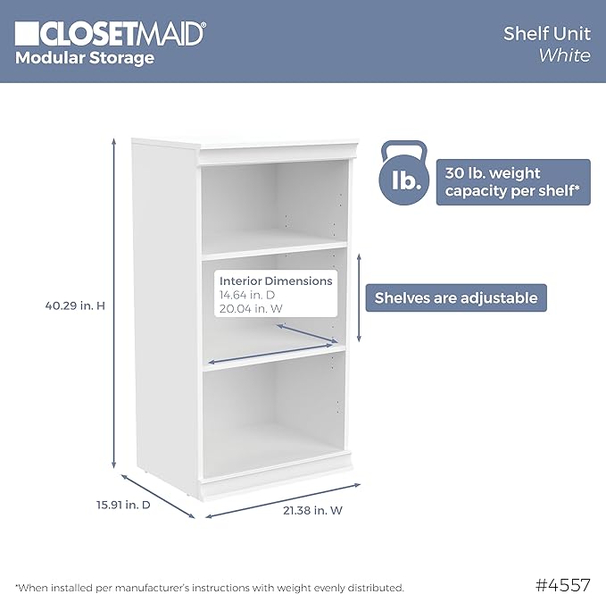 ClosetMaid Modular Storage 21.38-inch W 3-Shelf 4-Drawer Tower Wood Closet System, White