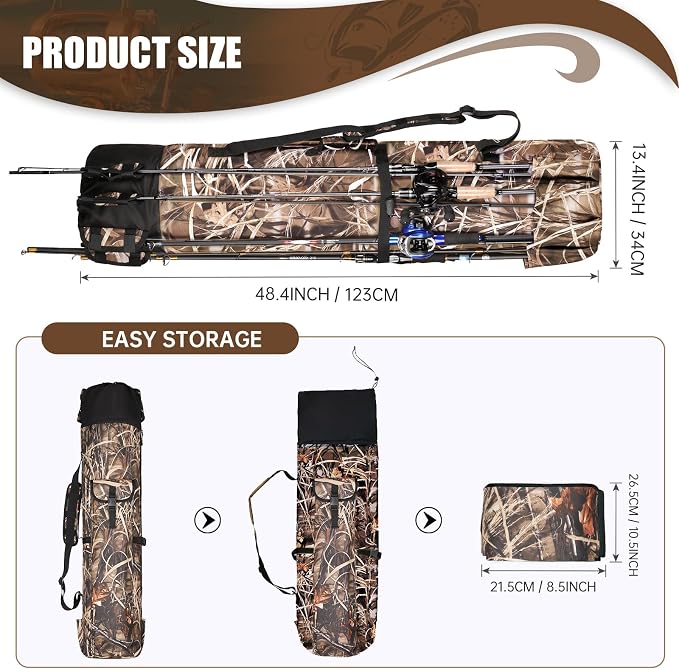 Fishing Rod Bag Fishing Rod Case, Durable Folding 900D Oxford Fabric Portable Large Capacity Waterproof, Fishing Gifts for Men Boys