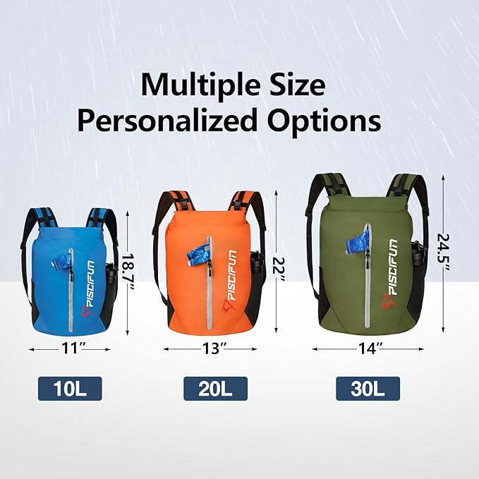 Piscifun Dry Bag Waterproof, Lightweight Dry Backpack Roll-Top Sealed with Waist Pouch and Phone Case Keeps Gear Dry Inside for Kayaking, Boating