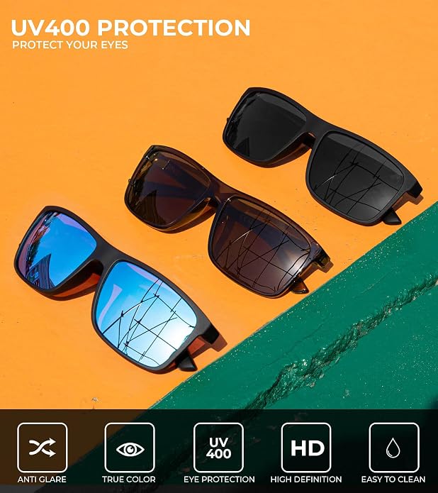 KALIYADI Polarized Sunglasses for Men and Women, Mens Sun Glasses with UV Protection for Driving Fishing Golf (3 Packs)