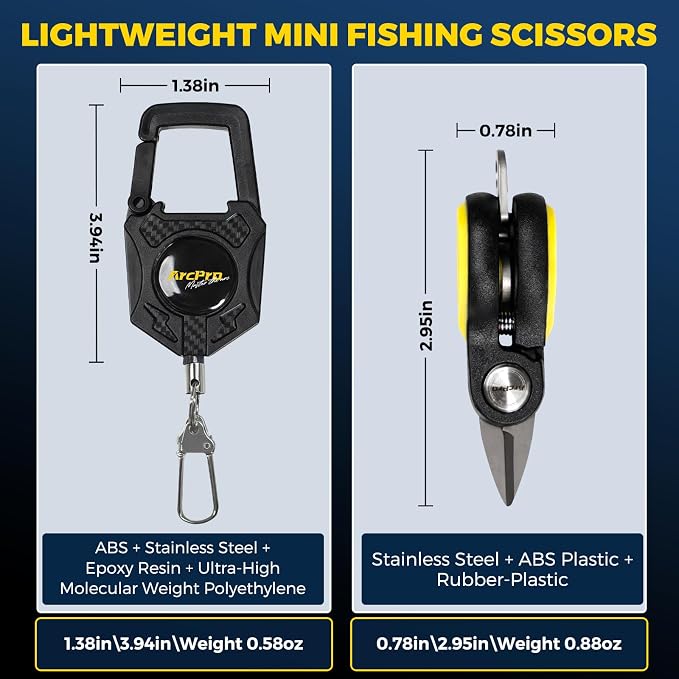 Titanium-Coated Fishing Line Cutter Saltwater Set, Fishing Scissors for Braided Line with Retractable Zinger & Thick Microfiber Towel, One-Hand Operation Anti-Rust Compact Braid Scissors