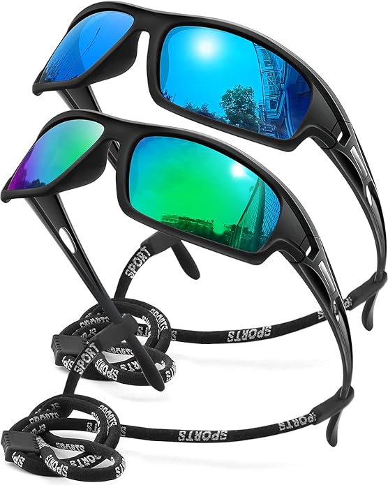 Polarized Sports Sunglasses for Men 100% UV Protection Wrap Around Unbreakable Sun Glasses for Fishing Driving