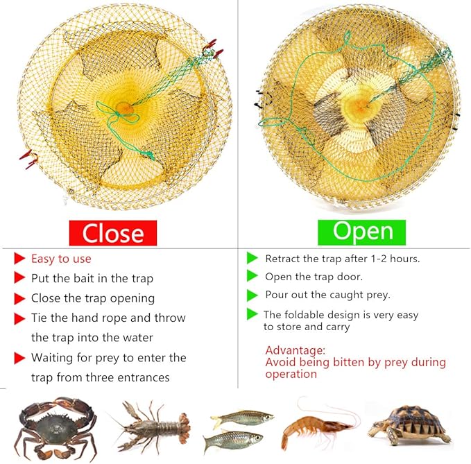 Drasry Crab Trap Bait Lobster Crawfish Shrimp Portable Folded Cast Net Magic Collapsible Fishing Traps Nets Accessories for Blue Crabs