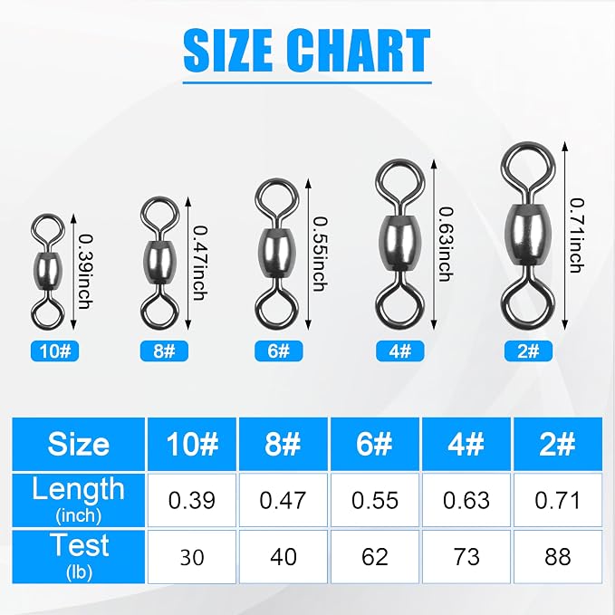 AGOOL Fishing Barrel Swivels, 50/150pcs Rolling Ball Bearings Fishing Swivels Fishing Tackle High Strength Copper with Stainless Steel Rings Line Lure Leaders Connectors 30LB-88LB