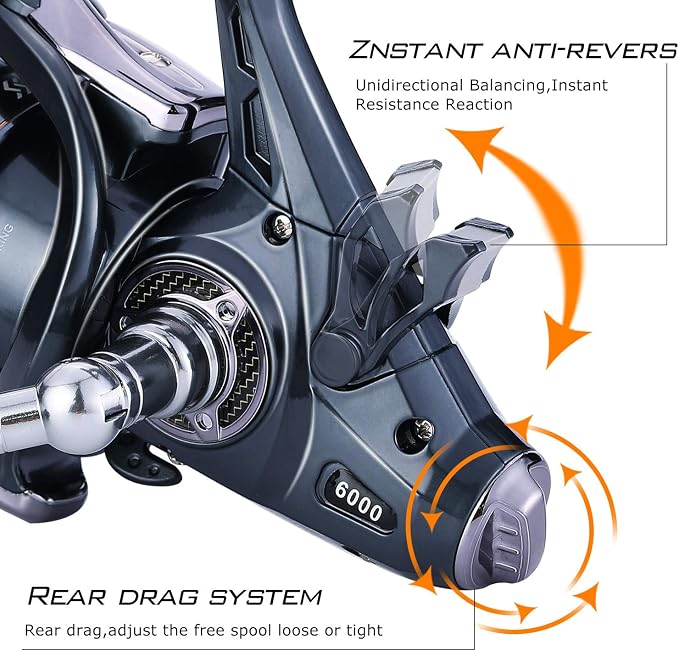 Sougayilang Carp Fishing Reel，5+1 Shielded Stainless Steel BB-Carbon Fiber Drag Carp Reels, for Saltwater or Freshwater Spinning Reels, Fishing Reels