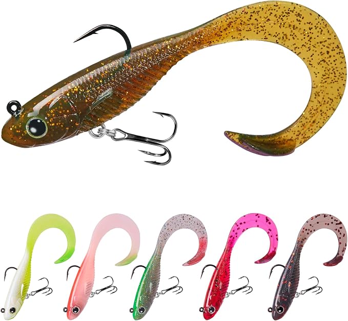 TRUSCEND Duramax Pre-Rigged Fishing Lures with BKK Jig Hooks, 10X Tear-Resistant TPE Soft Swimbaits for Bass Striper Trout Crappie Walleye Grouper, Lifelike Fishing Baits for Saltwater and Freshwater