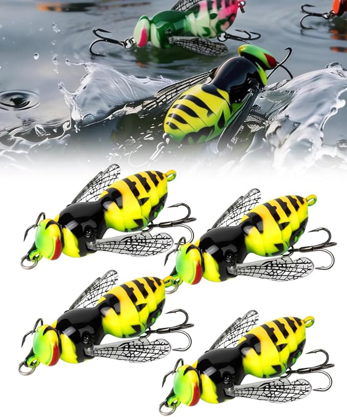 2026 New Bionic Wasp Crawl Bait-Topwater Micro Fishing Lure with Acoustic Noise Steel Balls for Bass & Pike Professional Anglers,Realistic Freshwater and Saltwater-W/Carbon Steel