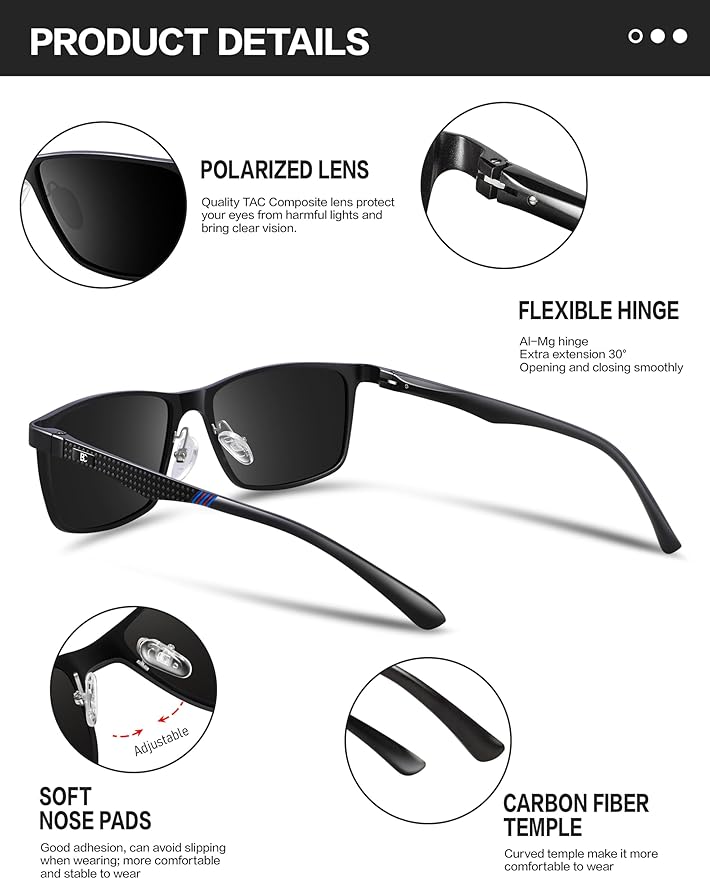 BIRCEN Polarized Mens Sunglasses for Driving: UV Protection Al-Mg Metal Sunglasses Lightweight Shades for Fishing Travel Golf