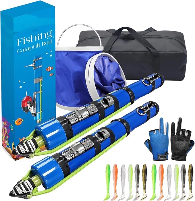 Catapult Fishing Rod, 2026 Upgrade Compact Sling Shot Fishing Reel, Portable Fly Fishing Pole for Kids, Freshwater and Saltwater Fishing Lures for Outdoor Hunting and Traveling