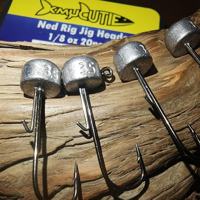 Kmucutie Ned Rig Jig Heads, 20 Pieces Finesse Mushroom Jig Hooks Kit for Bass Fishing 3/32,1/8,3/16,1/4,5/14 OZ,