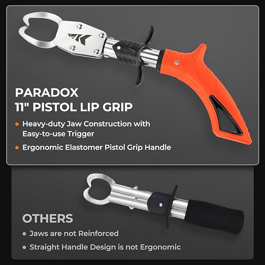 KastKing Paradox 11’’ Pistol Lip Grip, Corrosion-Resistant 420 Stainless Steel, Ergonomic Non-Slip Elastomer Handle, Easy-to-Use Trigger, Spring-Loaded Jaws for a Firm and Safe Hold
