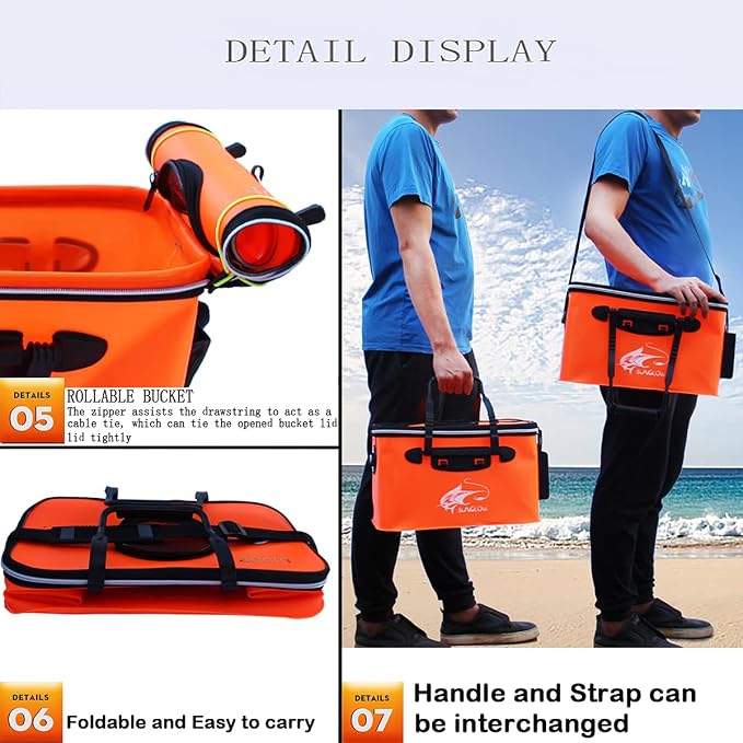 Grneric Fishing Bucket, 6Gallon/8Gallon/10Gallon Foldable Fish Bucket,Live Fish Container Multi-Functional Live Fish Bait Bucket,Outdoor Camping EVA Fishing Bag and Fish Protection Bucket
