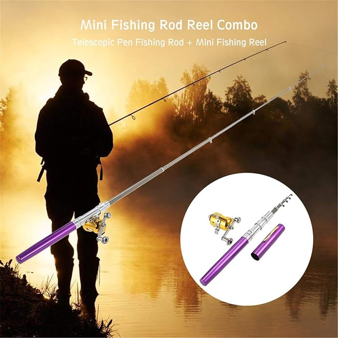 Jatzde Mini Portable Pocket Fish Rod Pen Aluminum Alloy Fishing Rod Pole Reel Combos…