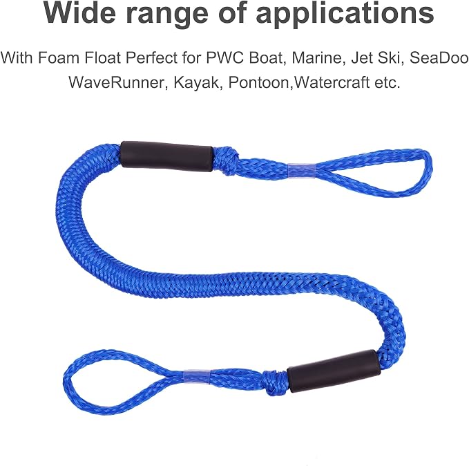 Bungee Dock Lines - Boat Accessories - 4 Feet Shock Cords Docking Rope Mooring Rope for PWC,Jet ski,Pontoon,Kayak,Canoe,Power Boat,Watercraft (Blue)