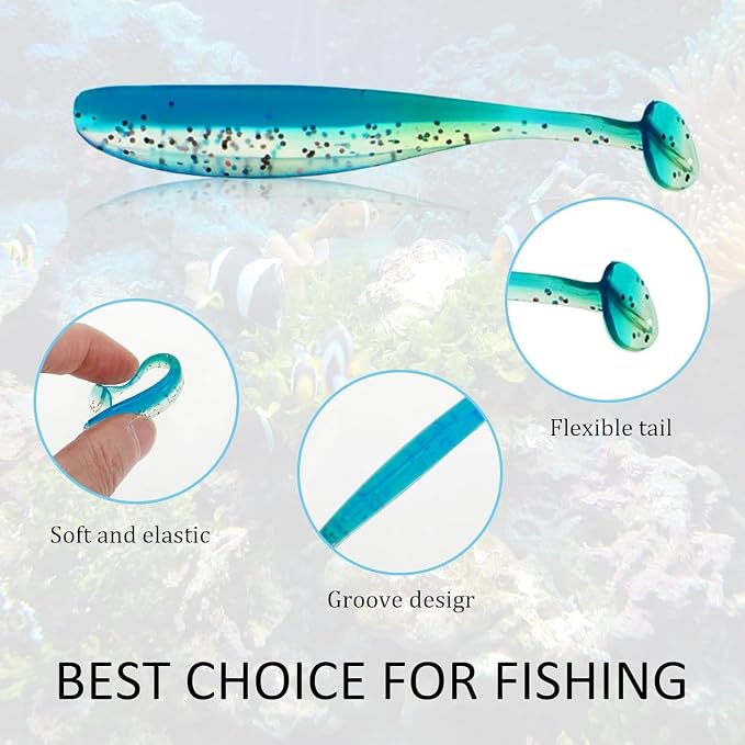 50 Pcs Soft Silicone Baits Paddle Tail Swim Baits Fishing Lures Glide Bait Paddle Tail Swimbaits Lures Bass Fishing Bait Pre-Rigged Jig Head Soft Fishing Lures Kit Trout for Saltwater Freshwater