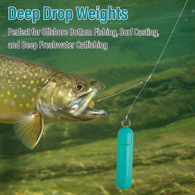 Dr.Fish Lead Free Fishing Weights, 200g-1000g Heavy Sinkers Eco-Friendly Cylindrical Deep Drop Weights Steel Sinkers for Saltwater Grouper, Drum, Pompano Bottom Fishing