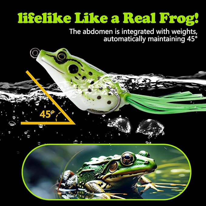5PCS Frog Lure Kit - Topwater Fishing Lures for Pike, Snakehead & Freshwater Fish | Soft PVC Baits with Weedless Hooks - Perfect for Dense Vegetation | Ideal Lure Set for Anglers inSaltwater