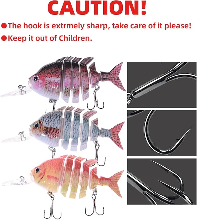 Bass Fishing Lures, Jointed Swimbait Glide Bait for Bass, Trout & Pike – Lifelike Fishing Lure with 3D Eyes, Built-in Rattle Chamber, Triple Hook – Realistic Fishing Lures for Freshwater & Saltwater