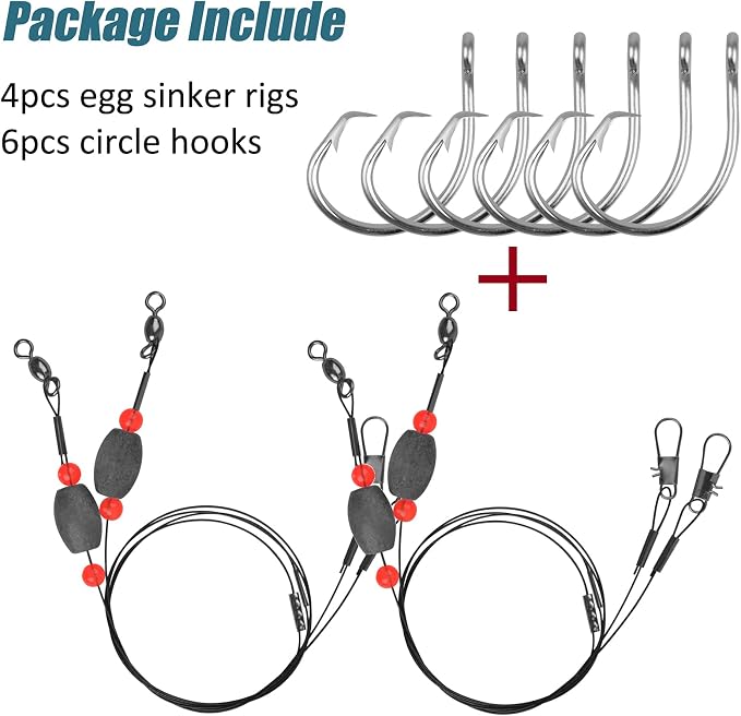 Saltwater Grouper Rigs Carolina & Bottom Surf Fishing Rigs with Egg Sinkers, Circle Hooks for Catfish Redfish Grouper Halibut Striper