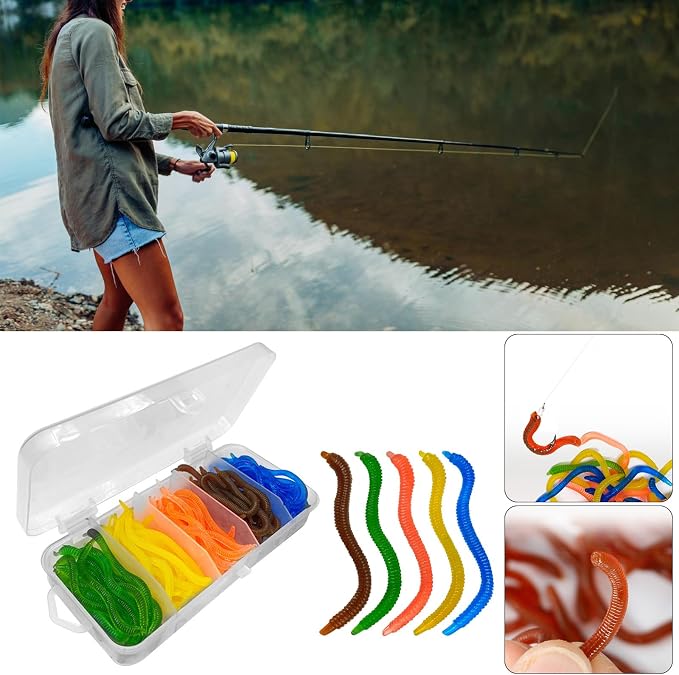 100Pcs Soft Earthworms Baits Flexible Soft Artificial Lres Fishing Lures Artificial Baits Jigging Wobblers