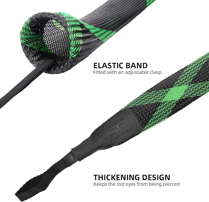 SF Fishing Rod Sock Fishing Rod Sleeve Rod Cover Braided Mesh Rod Protector Pole Gloves Fishing Tools for Spinning Fishing Rod,Casting Rod,Musky Rod, Ice Rod, Fly Rod, Spey Rod