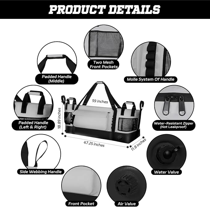 MORXPLOR Insulated Fish Cooler Kill Bag with Flat Bottom-25x17.5 40x16 60x20Inches Waterproof Fishing tackle Kill Cooler Bag