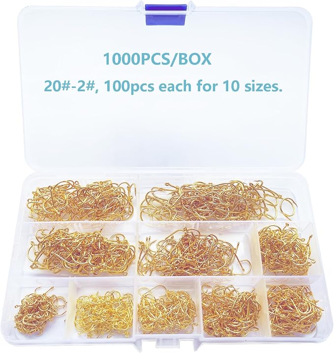 Dyxssm Small Fishing Hooks for Freshwater, 1000pcs 600pcs 400pcs Trout Fish Hook Set, 10 Sizes #2-#20