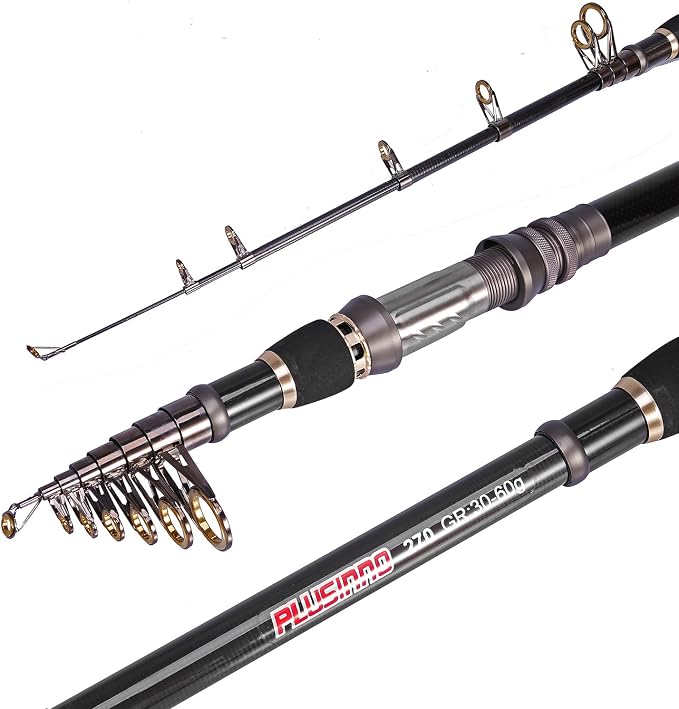 PLUSINNO Fishing Rod, Telescopic Fishing Rod and Reel Combo, Collapsible Travel Fishing Pole Rod Starter Kit, Carbon Fiber Fishing Rods and 12 +1 Bearings Stainless Steel, Fishing Gifts for Men Adults
