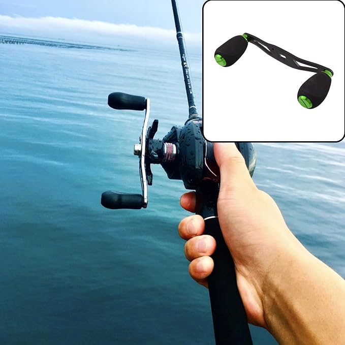 Fishing Reel Handle Green Fishing Baitcasting Handle Rocker Baitcasting Reel Replacement Parts, with EVA Grip Knob and Nut (Black + Green)