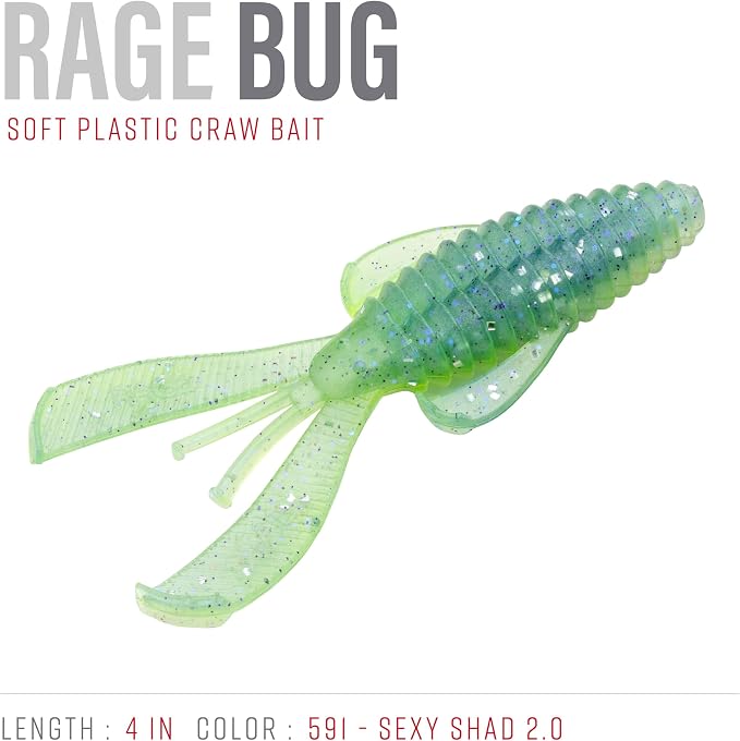 Strike King Rage Bug Fishing Lure, Soft Plastic Grub, Unique Design, Subtle Action