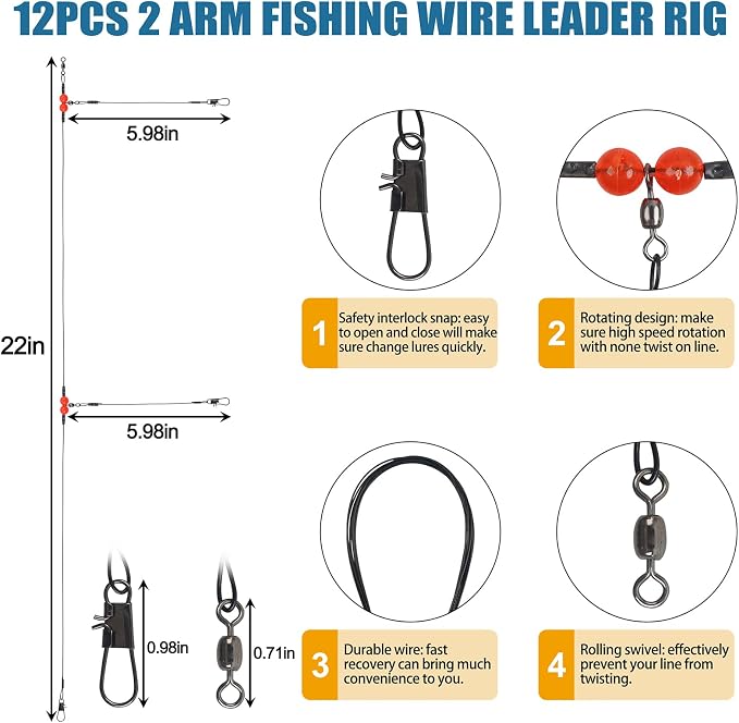Surf Fishing Tackle Kit Surf Fishing Rigs Double Hook Bottom Rigs Hi-Lo Rig Fishing Leader Rig Pier Fishing Catfishing Bottom Fishing Beach Ocean Saltwater Fishing Rigs