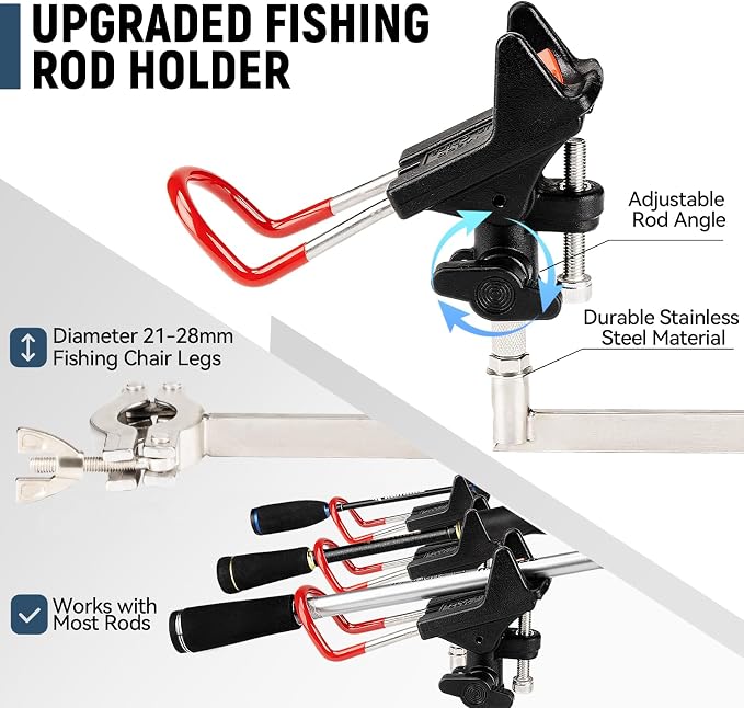 Fishing Chair with Upgraded 360° Adjustable Rod Holder, Folding Ice Fishing Chairs for Adults, Portable Camping Chair with Side Pocket Cup Holder for Outdoor Sports Garden Beach Lawn Picnic