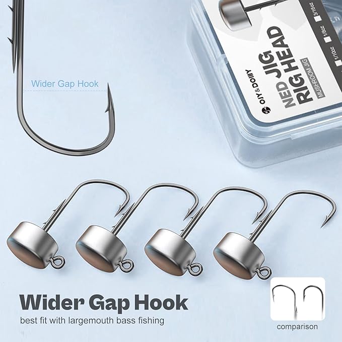 Ned Rig Jig Heads, 20 Pack Finesse Mushroom Jig Hooks Kit for Bass Fishing 1/16 3/32 1/8 3/16oz