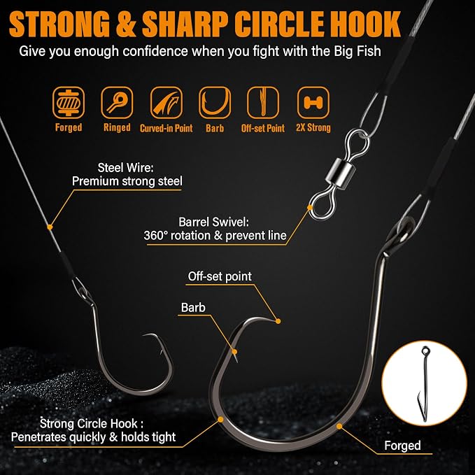 Dovesun 30PCS/20PCS Circle Hooks Fishing Pre-Rigged Catfish Rig for Saltwater Freshwater Catfish Hooks with Wire Leader 2/0 4/0 6/0 8/0 10/0