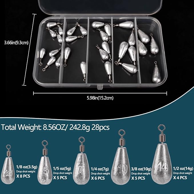 THKFISH Fishing Weights Sinkers Set, 60PCS Fishing Sinker Drop Shot Weights Kit,Drop Shot Rig Wacky Hooks for Saltwater Freshwater Bass Fishing
