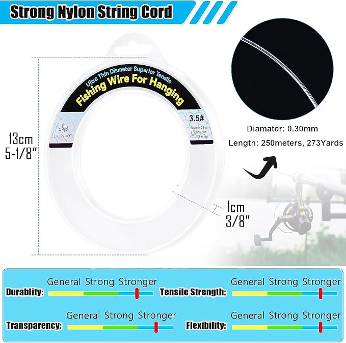 Clear Fishing Wire, Monofilament Fishing Line, Clear String for Hanging, Invisible Strong Wire Nylon Thread for Hanging Balloon Garland Picture Decorations